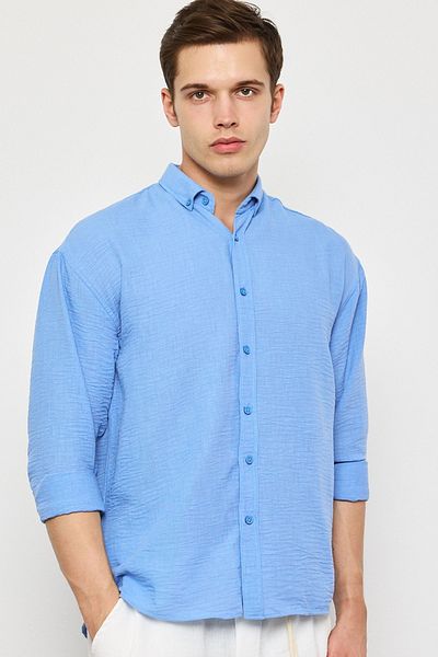 MADZEYMODA Cămașă albastră premium pentru bărbați LS-19832