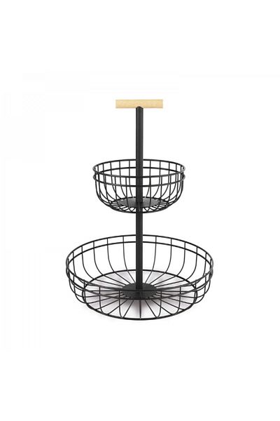 Lacor 2-tier steel basket with rubberwood handle