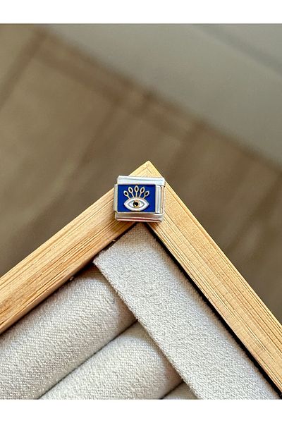 YOUES JEWELRY 9mm Stainless Steel Charm - Italian, Blue Eye Attachment Link