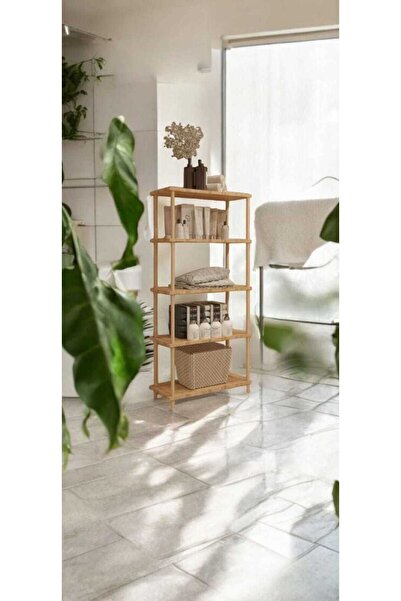 HESA 5 Katli Banyo rafi Atlantik çam desenli ahşap ayaklı kendinkur-çevirkur