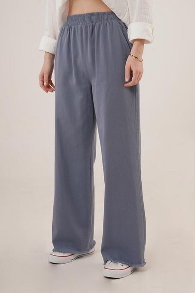 MRA Fashion    Elastic Waist Leg Detailed Pocket Indigo Trousers