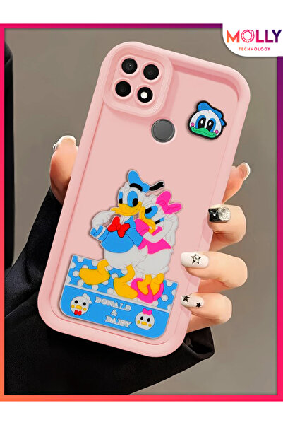 Molly Oppo A15 - A15S İçin Kum Pembesi Kenarları Kalın 3d Kabartmalı Donald Daisy Silikon Kılıf
