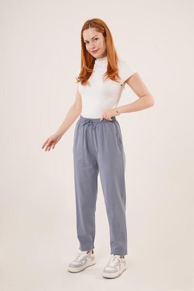 GE TİCARET Gelirr Indigo Trousers with Pockets and Waistband Detail