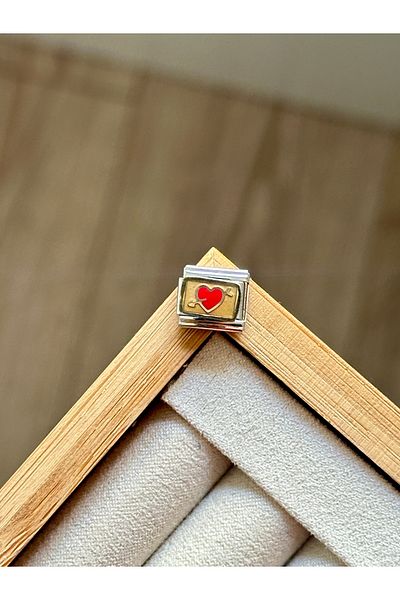 YOUES JEWELRY 9mm Stainless Steel Heart Arrow - Italian Charm Attachment Link, Red