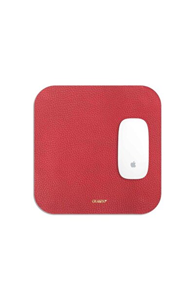 GUARD Red Genuine Leather Mouse Pad 22X22 cm P22X22