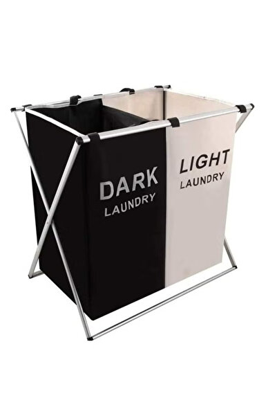 Allin سلة فرز سلة غسيل الملابس باللون الأسود/الأبيض مقاس 60 × 60 × 39 سم أسود...