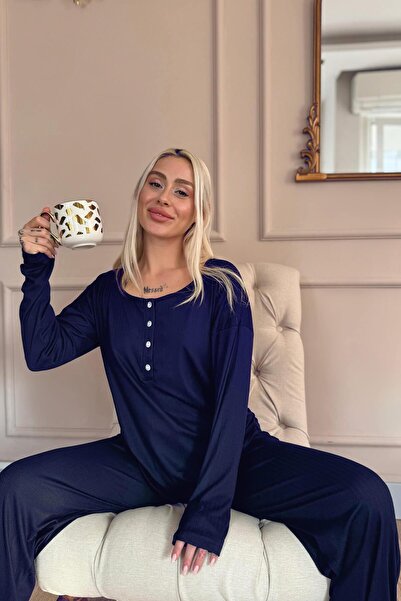 Pijamaevi Dámská pyžamová souprava s dlouhým rukávem v námořnické modré Dublin