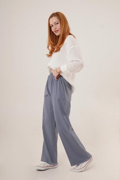 MRA Fashion    Elastic Waist Leg Detailed Pocket Indigo Trousers