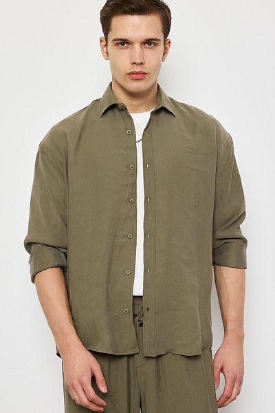 MADZEYMODA Ανδρικό τζιν πράσινο πουκάμισο Premium LS-19821