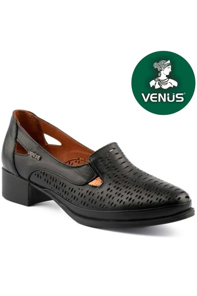 Venüs Vela Hakiki Deri Comfort Ortopedik Kadın Kısa Topuklu Ayakkabı SİYAH