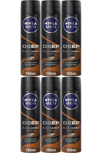NIVEA بخاخ مزيل العرق للرجال من دييب بلاك كاربون مضاد للبكتيريا برائحة الإسبريسو 150 مل × 6