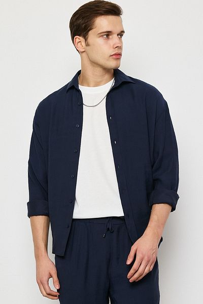 MADZEYMODA Мъжка риза Premium Tkanina в тъмносиньо LS-19821