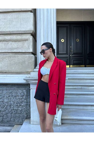 MODAGK Women's Red Lined Blazer Jacket