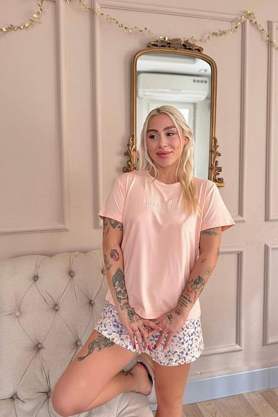 Pijamaevi Peach Good Times Patterned Short Sleeve Knitted Women's Pajamas Set with Shorts