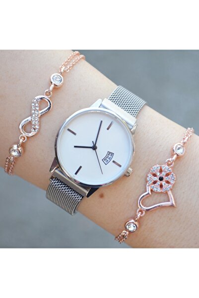 Polo Silver Mıknatıslı Hasır Kordon Kadın Saat Kombini 2902