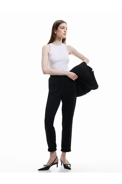 Koton Tie Waist Pocket Ribbed Crepe Scuba Fabric Pants