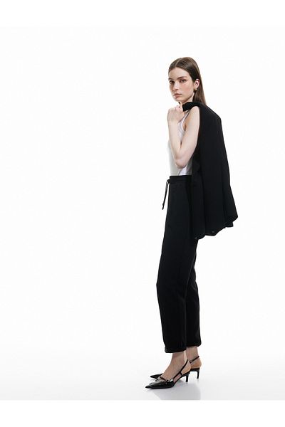 Koton Tie Waist Pocket Ribbed Crepe Scuba Fabric Pants