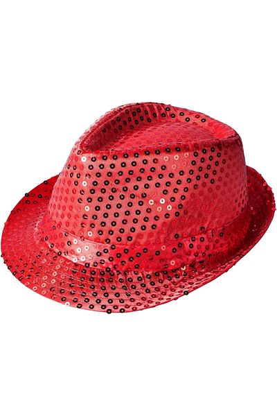 Belle Fusion Disco Star Red Sequined Fedora Hat Adult Size