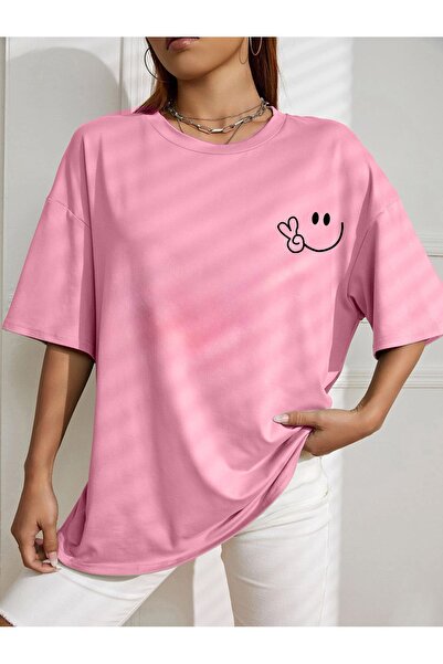 AZIZI TEKSTIL Υπερμεγέθη μπλουζάκι με στάμπα χαμογελαστού προσώπου