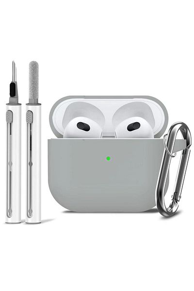 Choice airpods 3 light gry AirPods Pro Case Cover with Cleaner Kit,Soft Silicone Protective Case for Apple