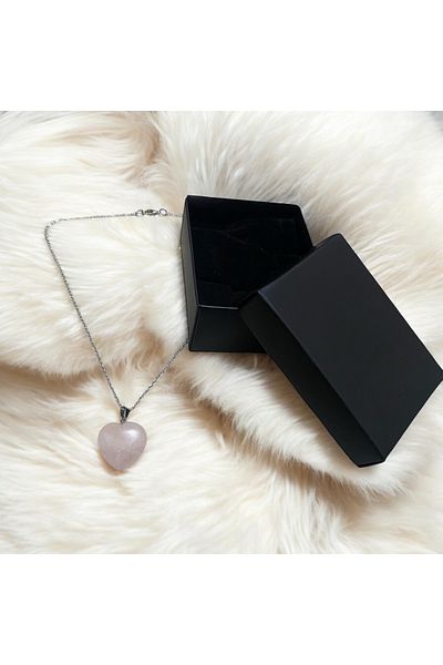 Efulim Hediyelik Rose Quartz Heart Necklace - Love and Positive Energy Stone - Shipped with Box.