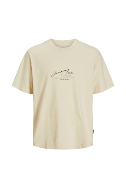 Jack & Jones Jormanchester Script Tee Ss Crew Neck Cream Men's T-Shirt 12273373