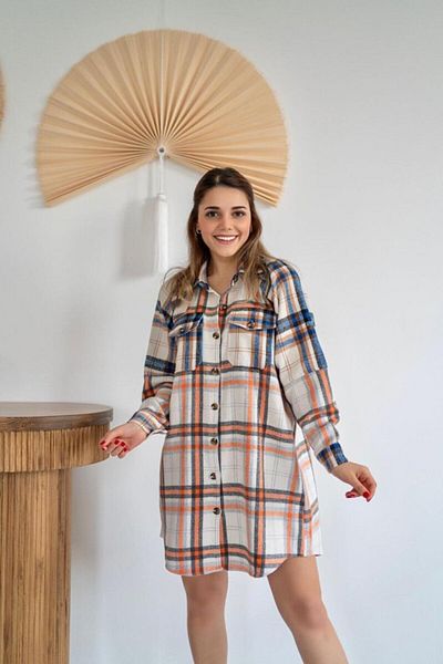MRA Fashion Orange Lumberjack Shirt Dress
