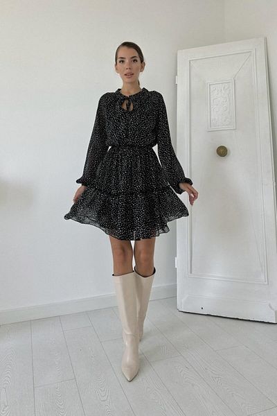 MRA Fashion Black Skirt Layered Polka Dot Dress