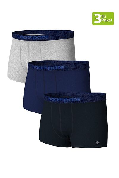 Blackspade Men's Boxer 3 Pack Modern Basics 9473 - Gray Navy Blue Black (Dark Blue Waist Elastic)