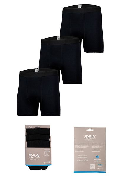BSM Ανδρικό μπόξερ 3 τεμαχίων Lycra Cotton Strech Μαύρο