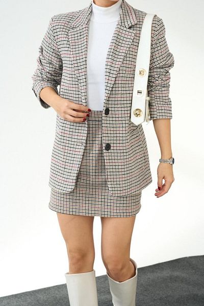 BEYD Beige Checkered Plaid Jacket