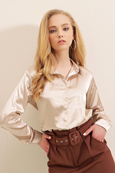 Kokosh moda 3964 Model Beige Satin Light Shirt