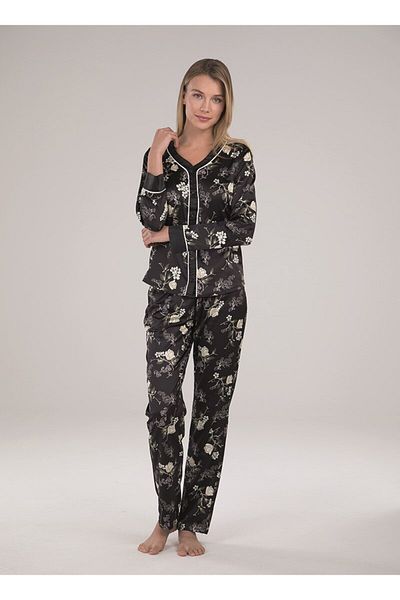 Blackspade 50039 Floral Buttoned Long Sleeve Women's Pajamas Set
