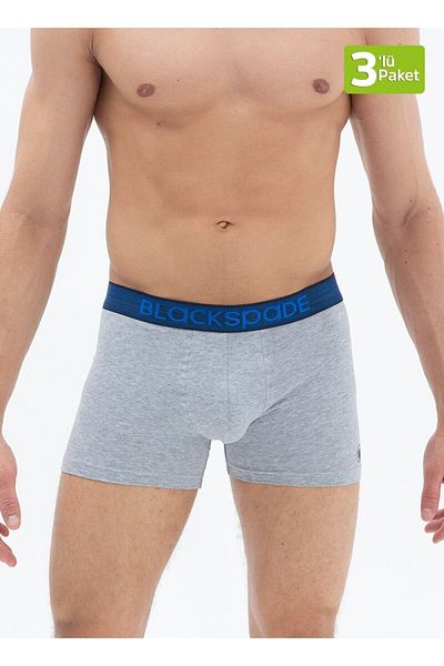 Blackspade Men's Boxer 3 Pack Modern Basics 9473 - Gray Navy Blue Black (Dark Blue Waist Elastic)