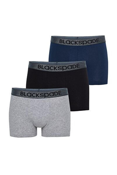 Blackspade Erkek Boxer 3&primelü Paket Modern Basics 9472 - Gri Lacivert Siya...