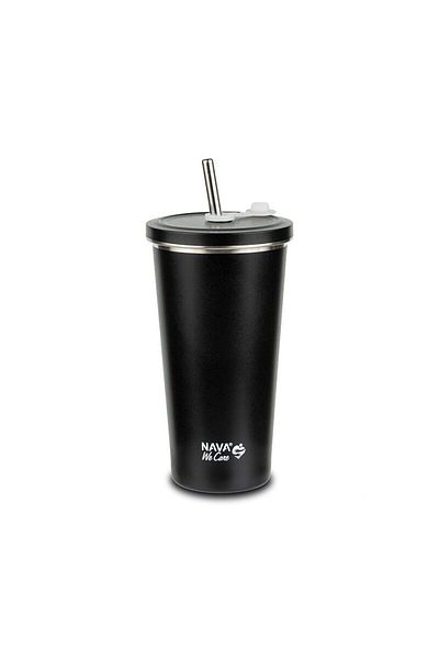 Nava Stainless steel thermos mug with straw, Nava We care, 500 ml, black