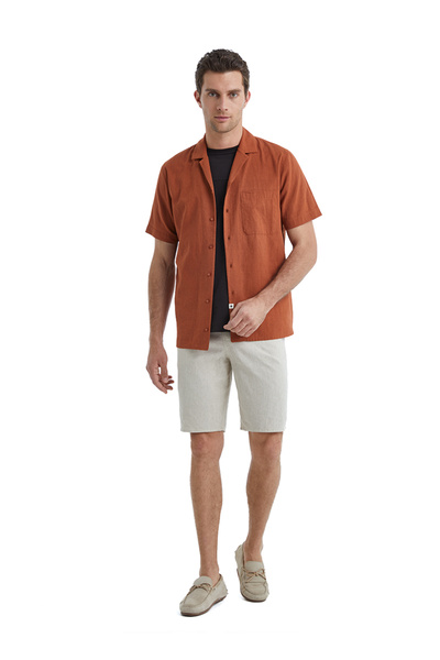 Blackspade Ανδρικό λινό πουκάμισο 40456 - Καφέ