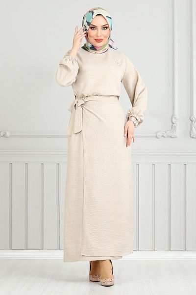 ModaMerve 4163Mp930-M Stone Brooch Detail Skirt Suit