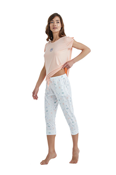 Blackspade Women's Short Sleeve Capri Pajamas Set-51342-Salmon