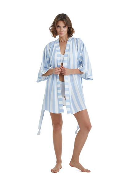 Blackspade Дамски халат на райета в синьо - бяло 51350