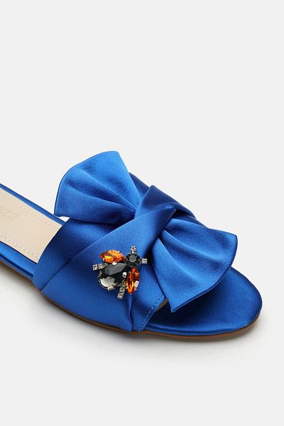 carweza Bee Maya Sax Satin Flat Sole Women's Slippers