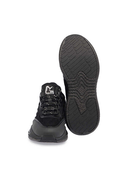 Tergan Siyah Deri-Tekstil Erkek Sneaker - E23S1AY56384-K0N