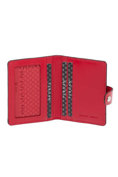 Tergan Red Genuine Leather Unisex Credit Card Holder - S1Kk 00001653 -H4B