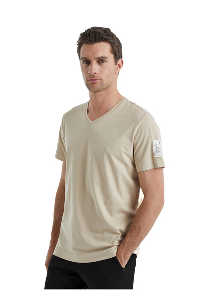 Blackspade Ανδρικό T-Shirt με V λαιμόκοψη ανοιχτό καφέ 40450