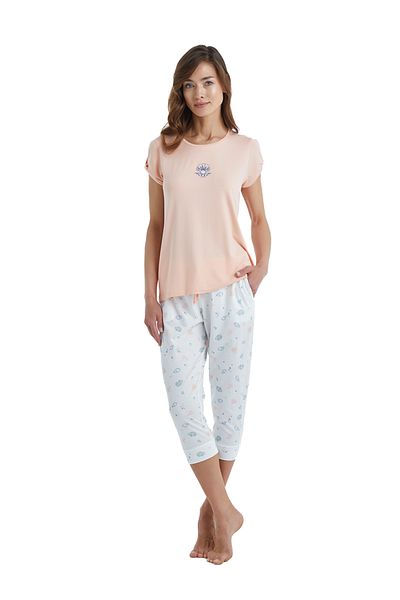 Blackspade Women's Short Sleeve Capri Pajamas Set-51342-Salmon