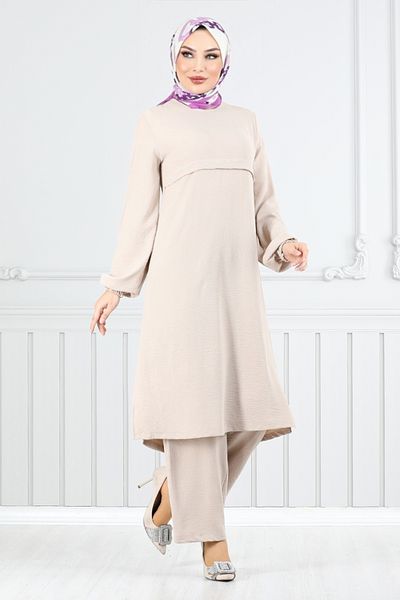 ModaMerve Aerobic Suit - Side Slit 2625Sl890-M Stone