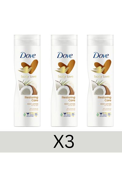 Dove Body Love Restoring Care Body Lotion, 100% natural oils, Coconut Oil and Almond Milk,  400ml x3