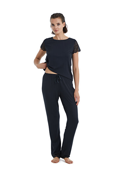 Blackspade Round Neck Plain Black Women's Pajama Set 51302