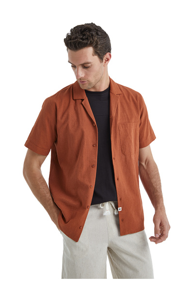 Blackspade Ανδρικό λινό πουκάμισο 40456 - Καφέ