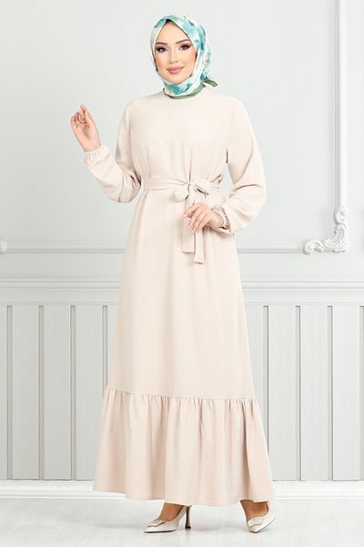ModaMerve Aerobin Dress with Elastic Cuffs 009Mr1077-M Stone